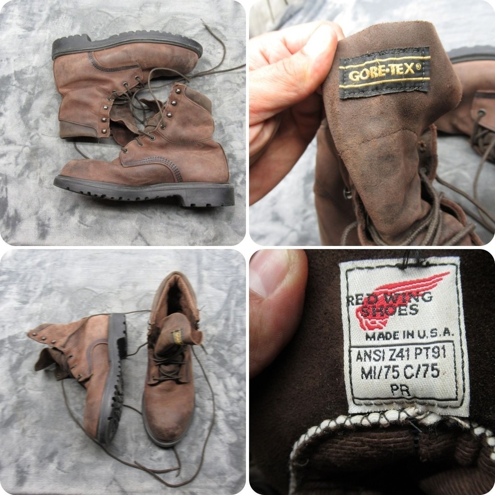 Red Wing Gore Tex Work Boots Men 9.5? Brown Leather Steel Toe Lace VTG USA READ
